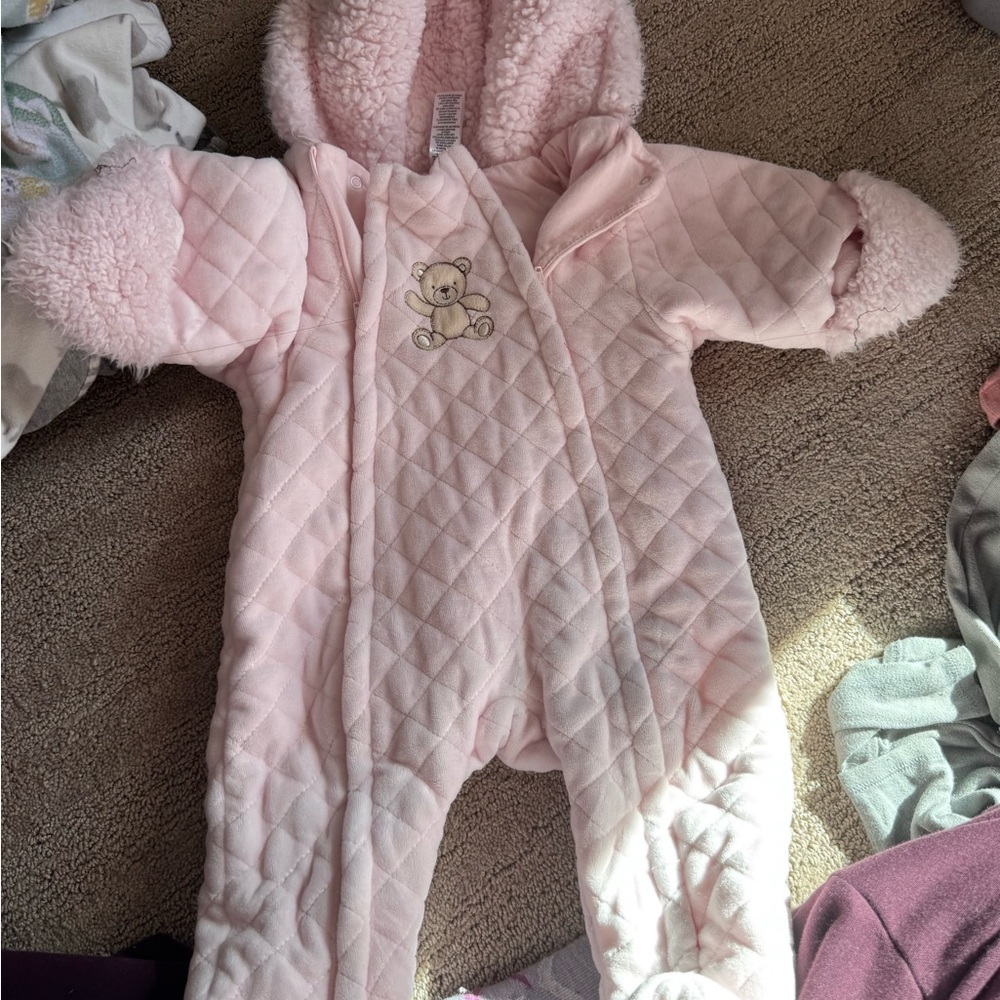 Little Me Pink Quilted Footie with Bear Design